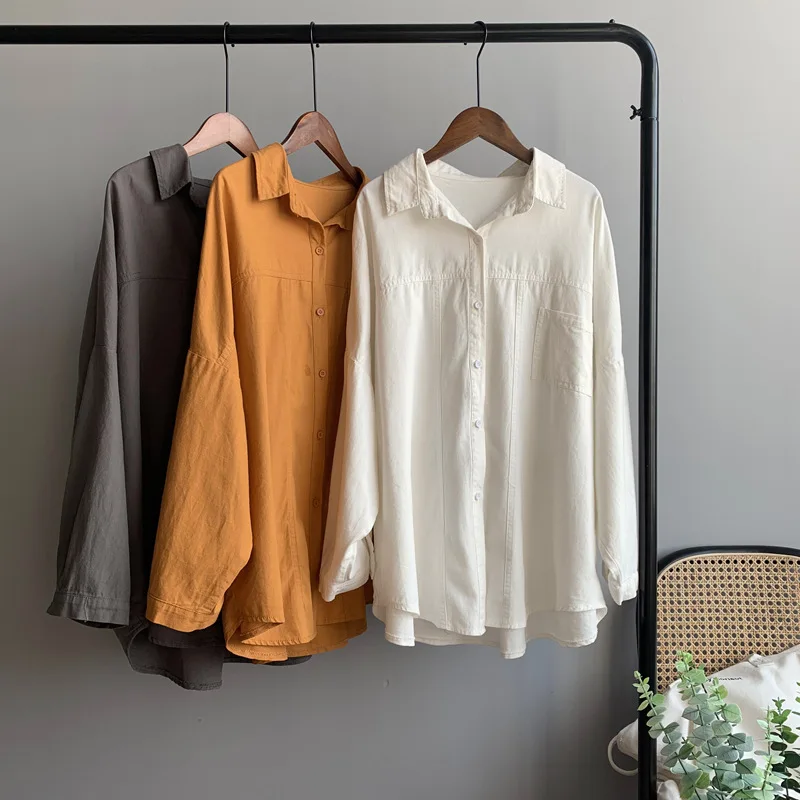 2020 Boyfriend Style Women Blouses Turn Down Collar Oversized Womens Tops And Cotton White Shirt Blusas Roupa Feminina |