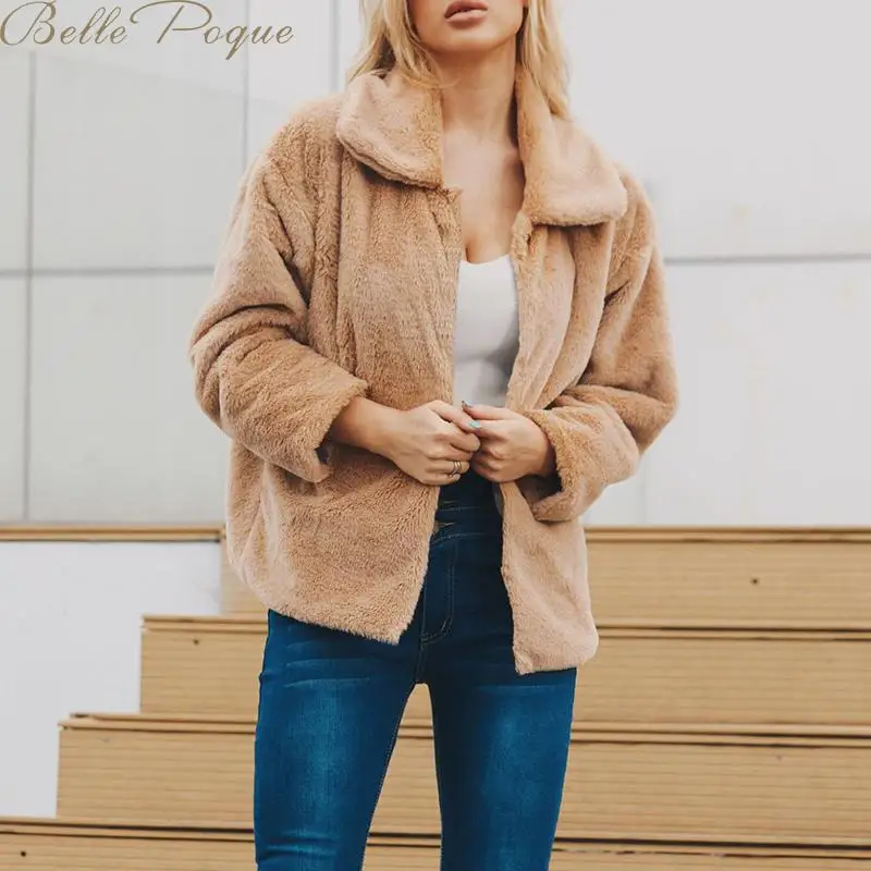 Belle Poque элегантное мохнатое пальто из искусственного меха 2019 уличная одежда Осень