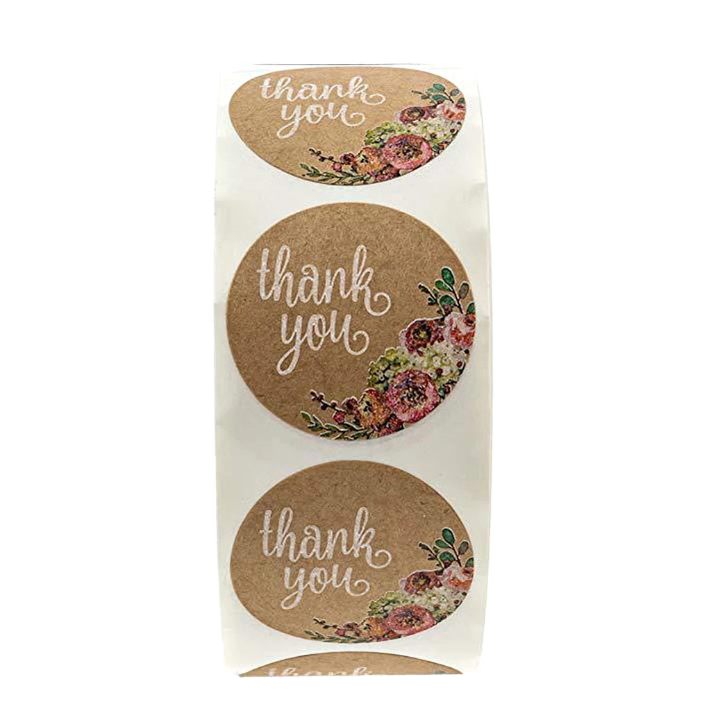 

500Pcs Kraft Paper Thank You Stickers Labels Roll For Gift Bag Self Adhesive