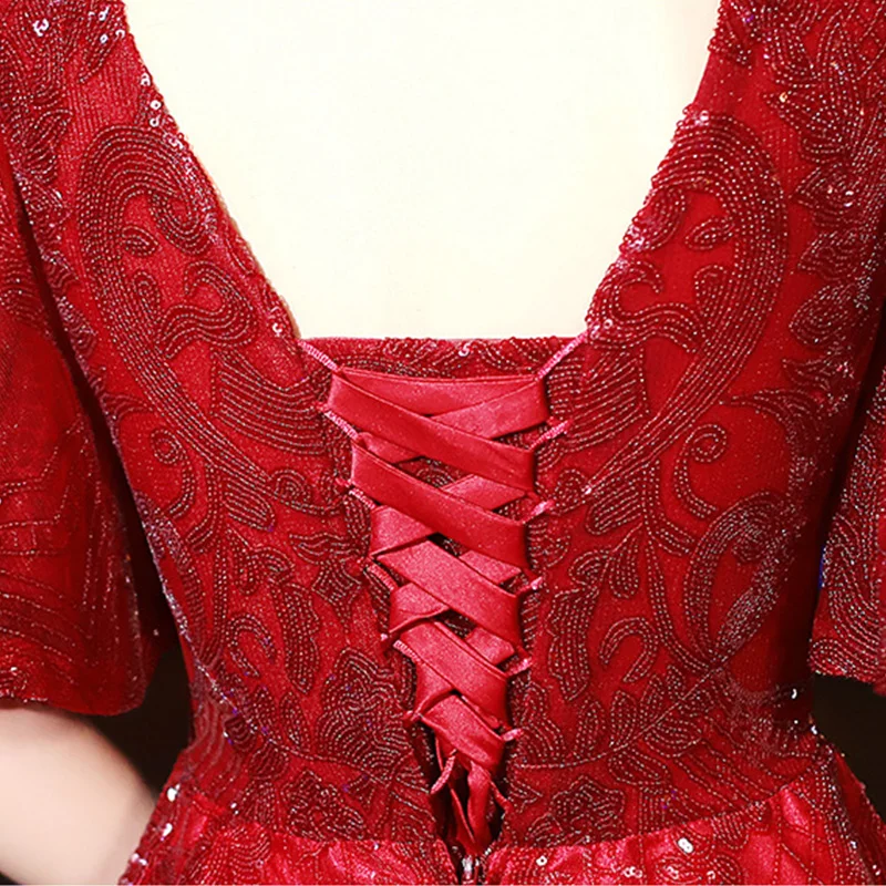 Женское вечернее платье It's Yiiya Красное Длинное блестящее с открытыми плечами на