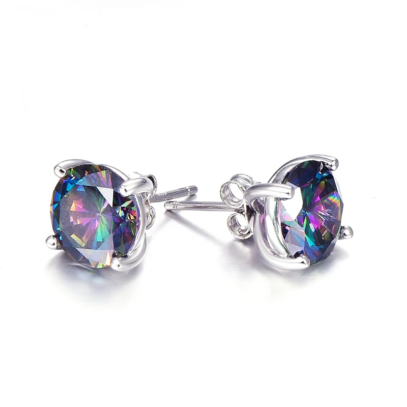 Женские круглые серьги-гвоздики из серебра 925 пробы с натуральным Мистик