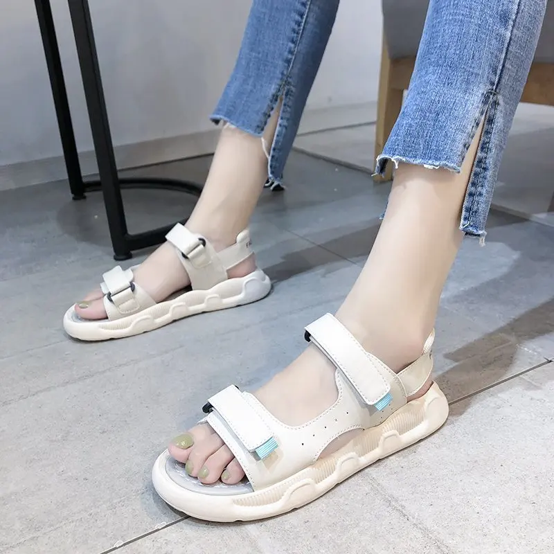 

Flat Sandal Shoe Muffins shoe Clear Heels Med 2021 Summer Anti-Skid Suit Female Beige Soft Without Comfort Fashion Platform Medi