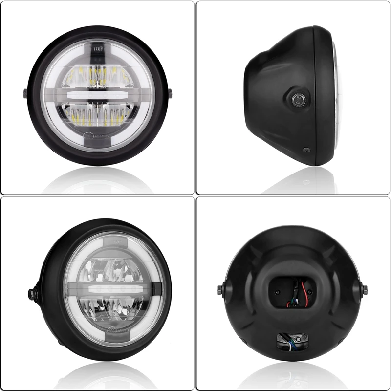 

12V Universal Motorcycle Headlamp 7.5 Inch Motorbike Refit Headlight Retro Black Round White Light Headlamp embly