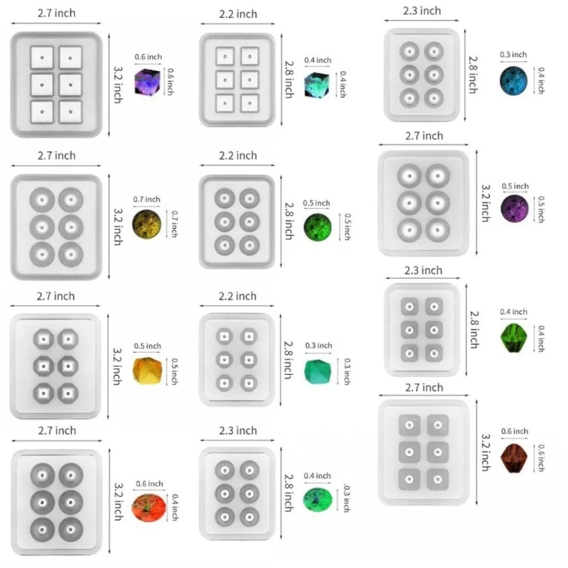 

12Pcs All Sizes Round Square Roundle Beads Resin Molds Gemstone Beads Resin Casting Mold Beaded Jewelry Making Tools