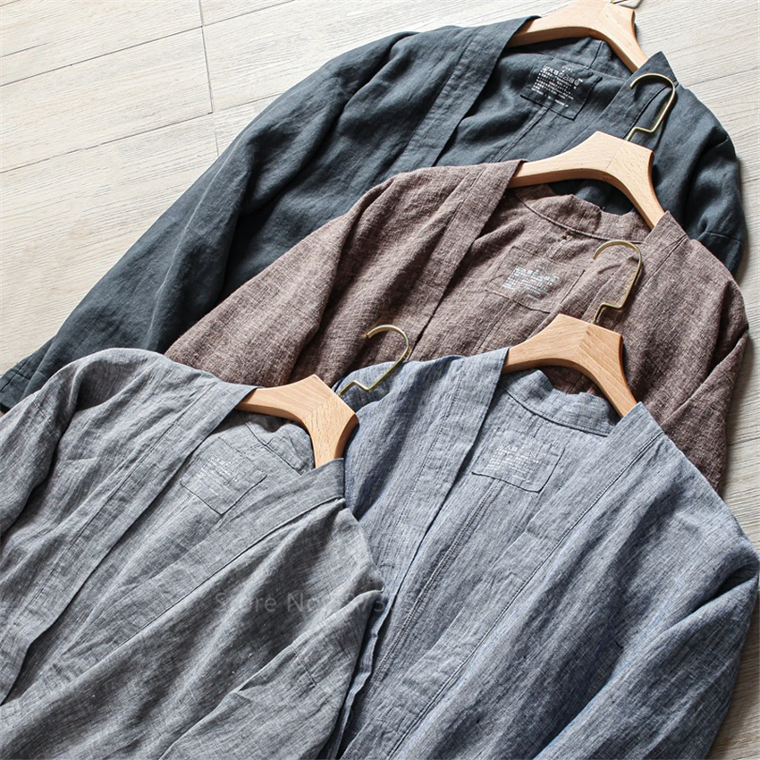 

Japanese Kimono Cardigan Linen Cotton Men Samurai Costume Vintage Solid Coat Yukata Bathobe Haori Woman Fashion Asian Clothes