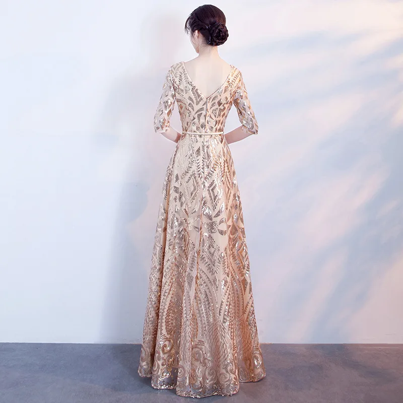 

Chempagne cheongsam dress charming Sexy V-Neck Dresses Slim Evening Party Cheongsam Vintage Floral Oversize Qipao dess
