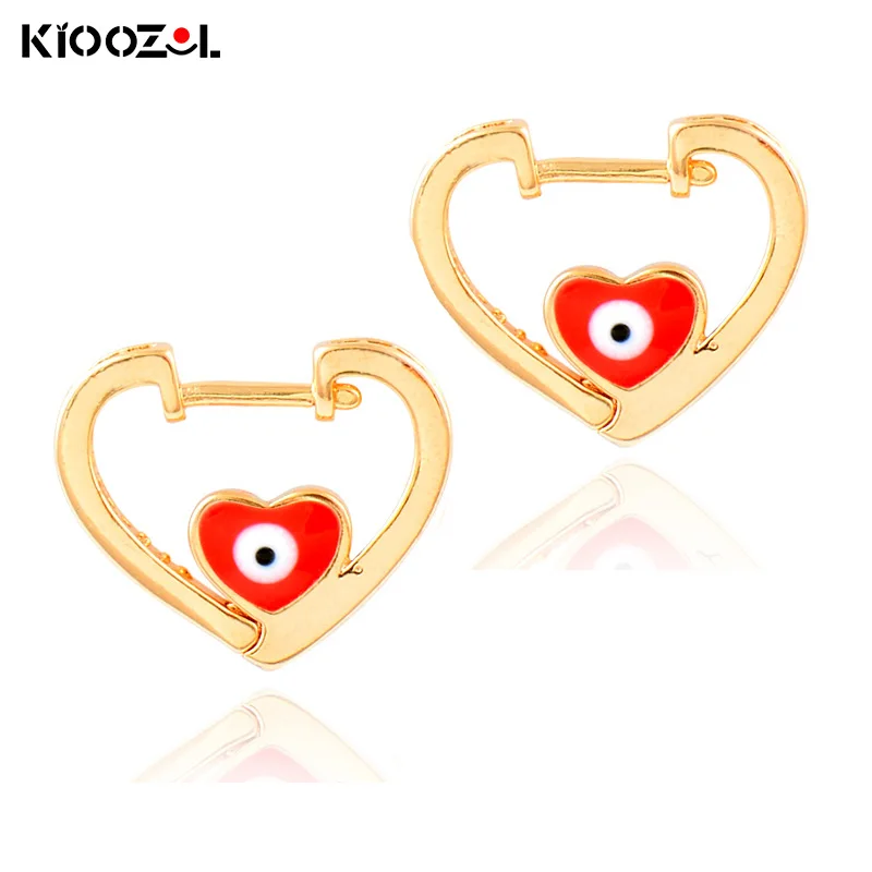 

KIOOZOL Hollow Heart Frame Enamel Multicolor Eyes Gold Silver Color Earrings For Women Wedding Party Jewelry 534 KO4