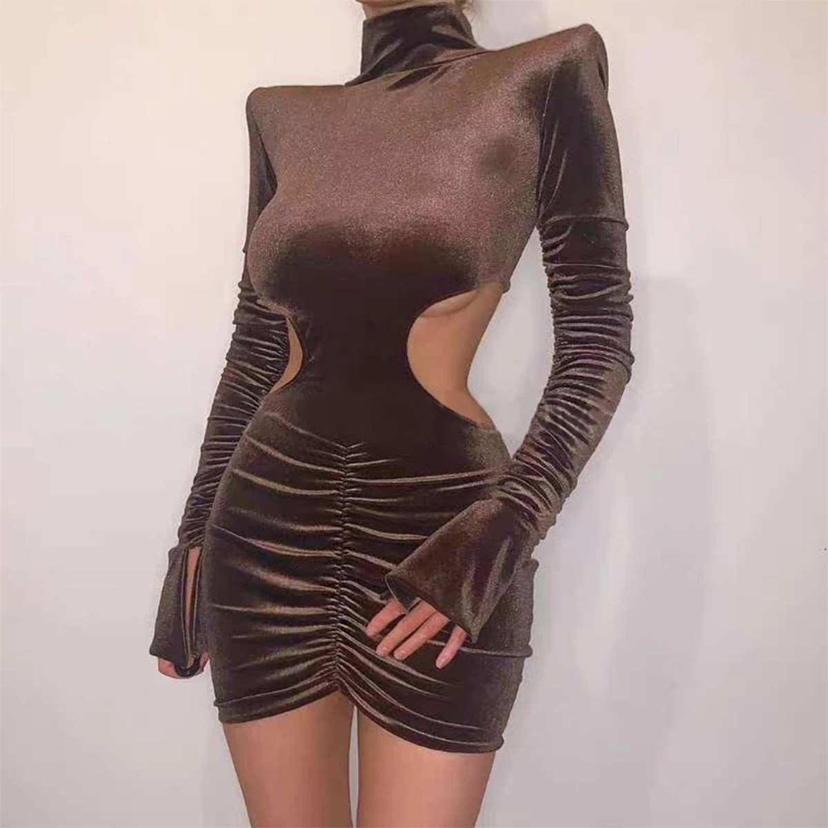 

Velvet Dresses Sexy Waist Side Hollow Elegant Dress Party Prom Bridesmaid Ladies Black Midi Dress Vintage Buttocks Evening
