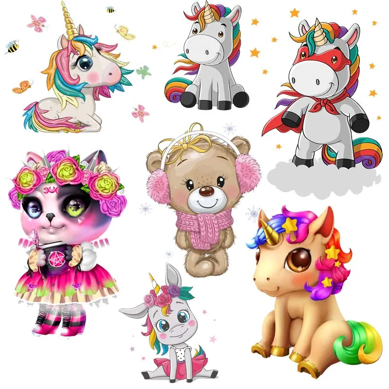 

Iron On Cute Animals Unicorn Patches For Clothing DIY T-shirt Dresses Applique Heat Transfer Vinyl Stickers Thermal Press H