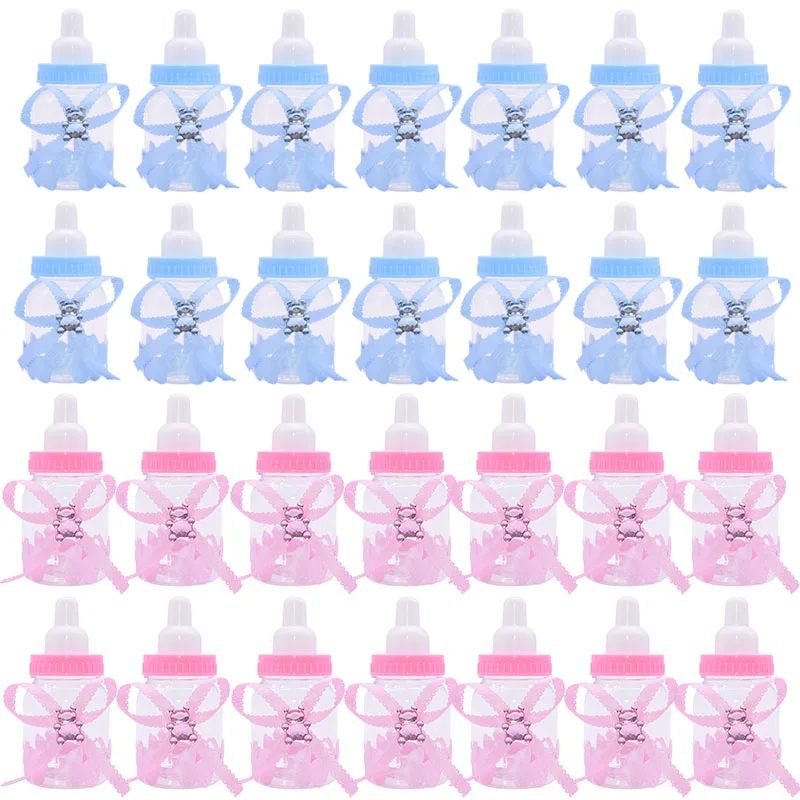

12Pcs 9x4cm Transparent Plastic Feeder Bottle Candy Box Cute Blue/pink Wedding Birthday Baby Shower Event Party Supplies