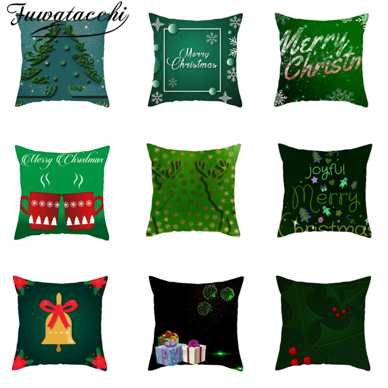 

Fuwatacchi Green Xmas Gifts Cushion Cover Merry Christmas Pillowcases For Home Sofa Chair Decore Fall Pillow Covers Dropshipping