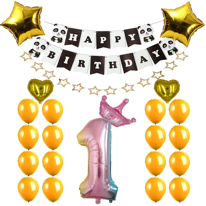 

Прямая продажа с фабрики, украшение для первого дня рождения, воздушный шар с градиентными цифрами, набор баннеров панды на день рождения