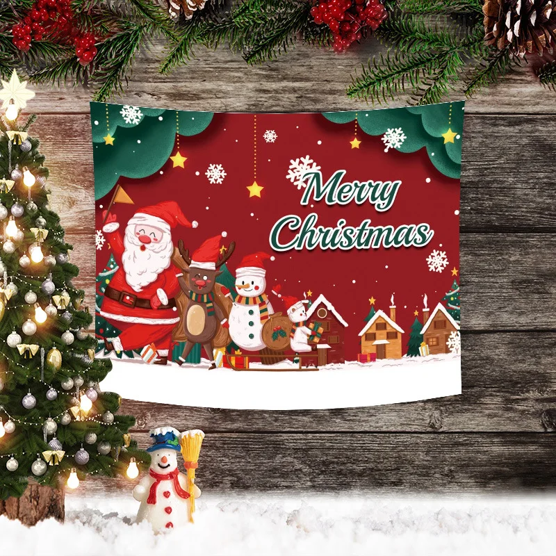 

Christmas Tapestry Santa Claus Snowman New Year Background Wall Hanging Decoration Fireplace 3d Print Wall Hanging Cloth Gifts