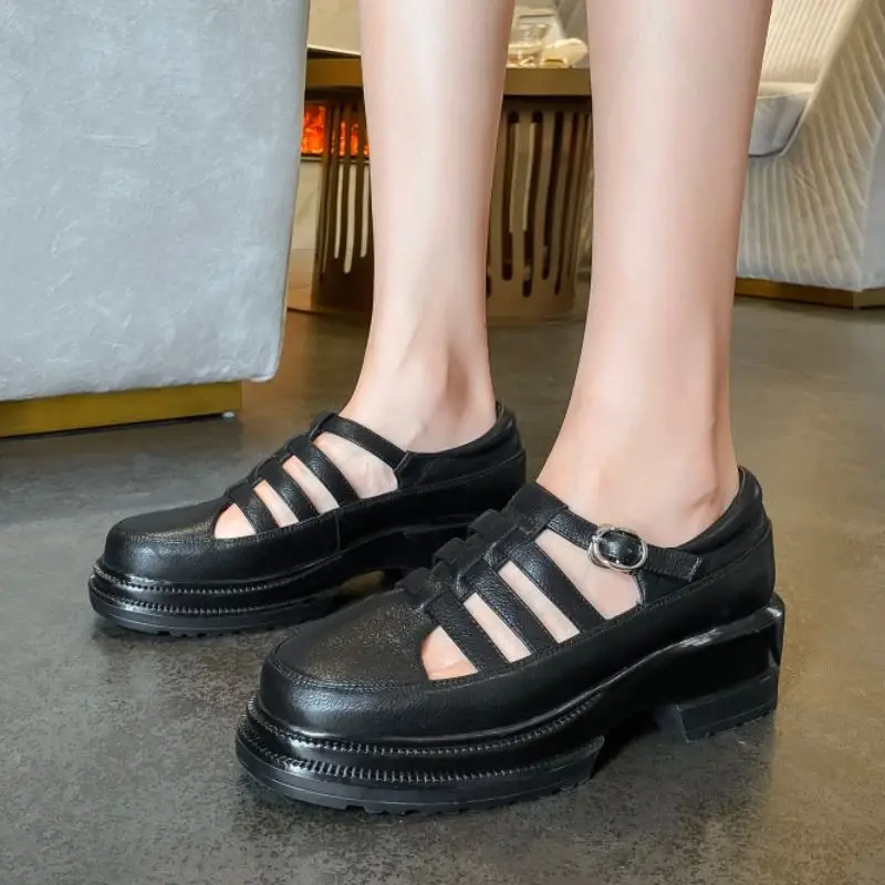 

RIZABINA Real Leather Size 33-42 Women Sandals Fashion Buckle Sandalias Summer 2021 Female Shoes Woman Casual Daily Footwear