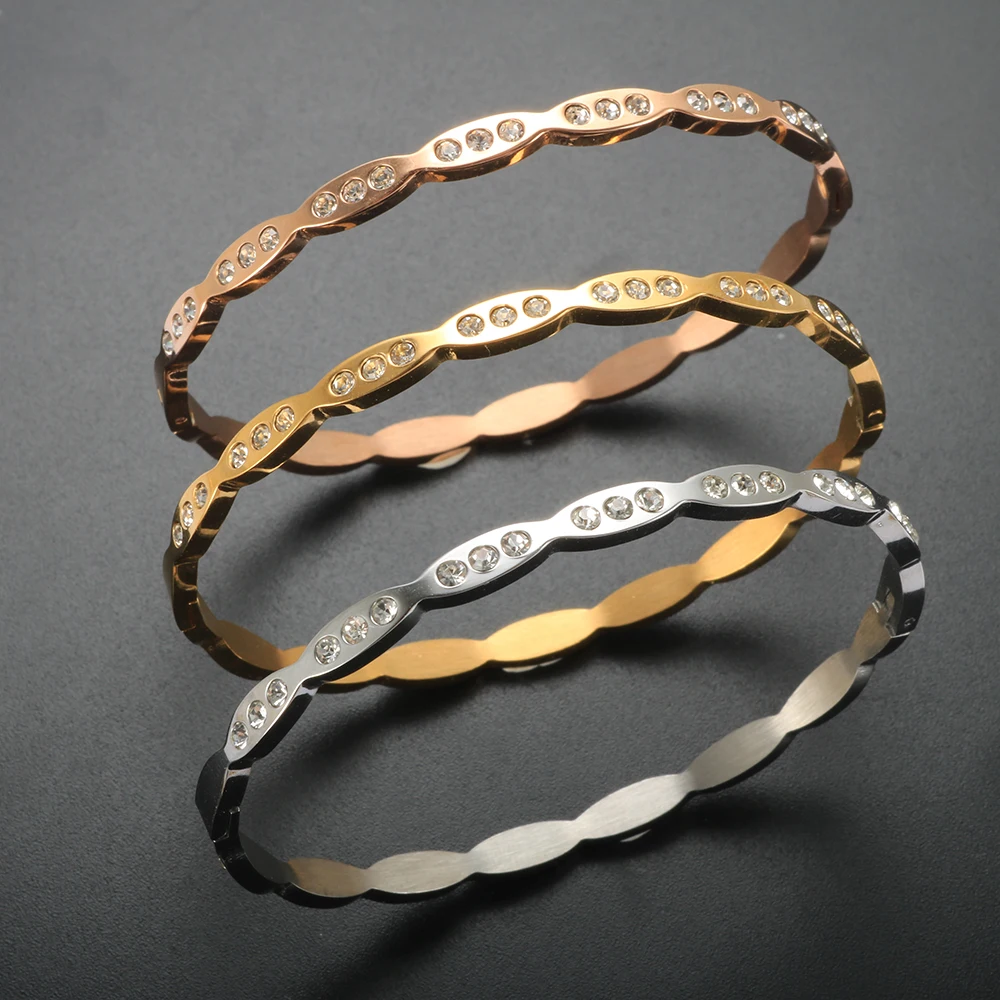 

ZMFashion Stainless Steel CZ Lover's Bracelets Bangles for Women Crystal Cuff Wristband Jewelry Luxury Brand Wedding Party Gifts