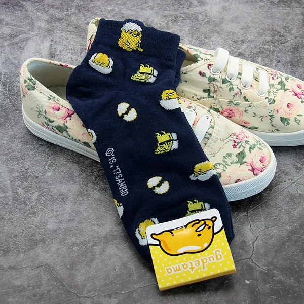 2-4 Blue Мультфильм Gudetama с вышитым рисунком Носки милые смешные счастливых женщин весенние, летние носки удобные дышащие хлопковые носки длиной до щиколотки, skarpetki - Цвет: 2-4 Blue