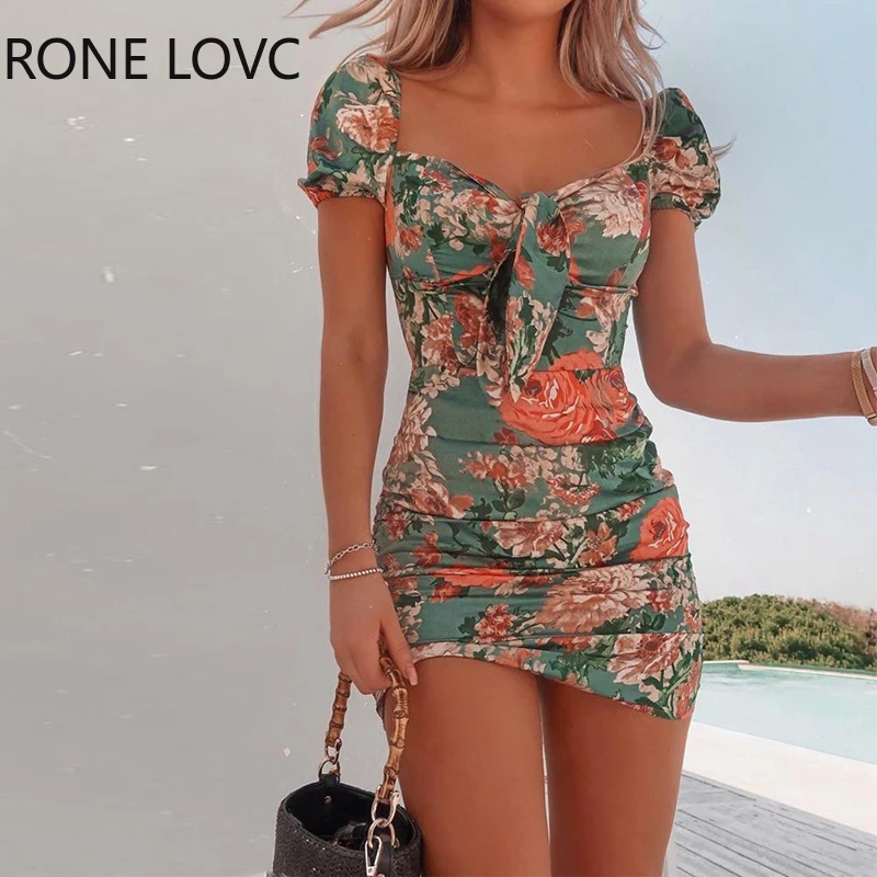 Женское элегантное модное милое платье с квадратным вырезом и цветочным принтом