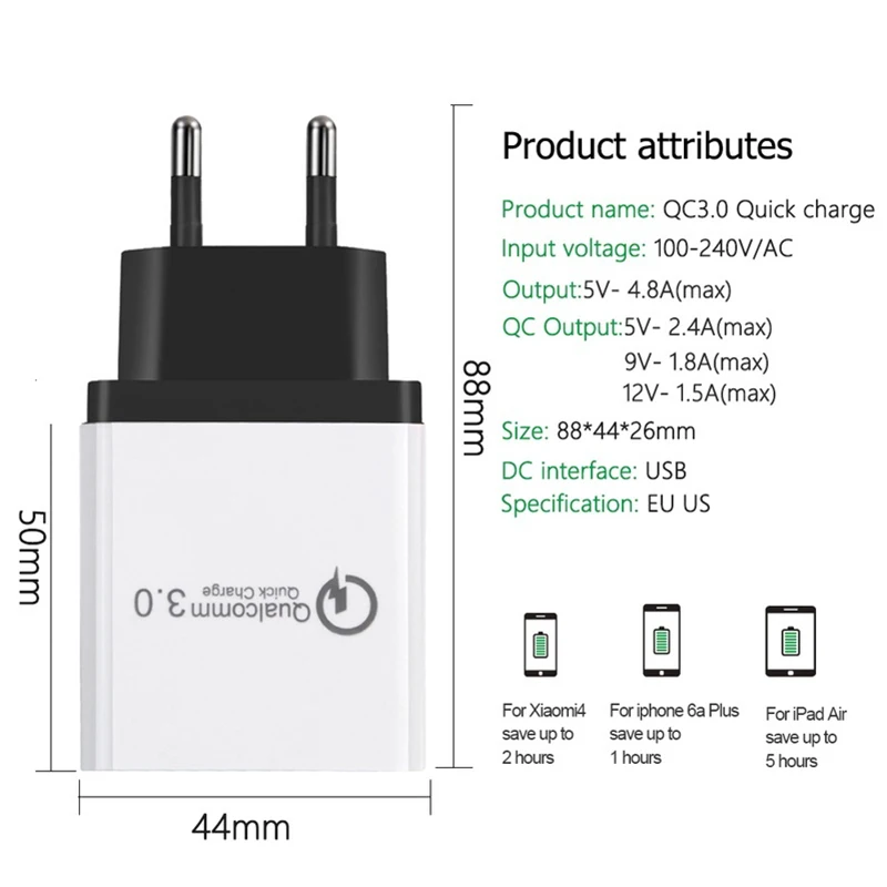 NOHON 3 порта Быстрая зарядка 0 USB зарядное устройство для iPhone Samsung QC3.0 QC США ЕС мульти