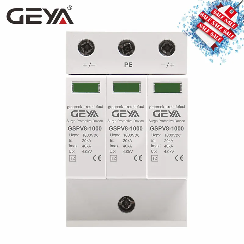 GEYA 2P 3P PV SPD DC 600V 1000V 20KA-40KA Защита от перенапряжения защитное Низковольтное устройство для разрядки на din-рейку