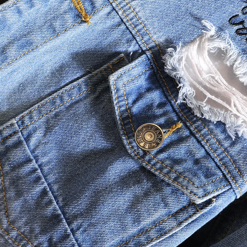

new man fall 2021 fashion denim jacket teenagers hole cultivate one's morality leisure denim jacket