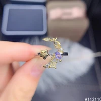 fine jewelry 925 sterling silver inset with natural gemstone womens popular lovely star moon tanzanite open ring support detect