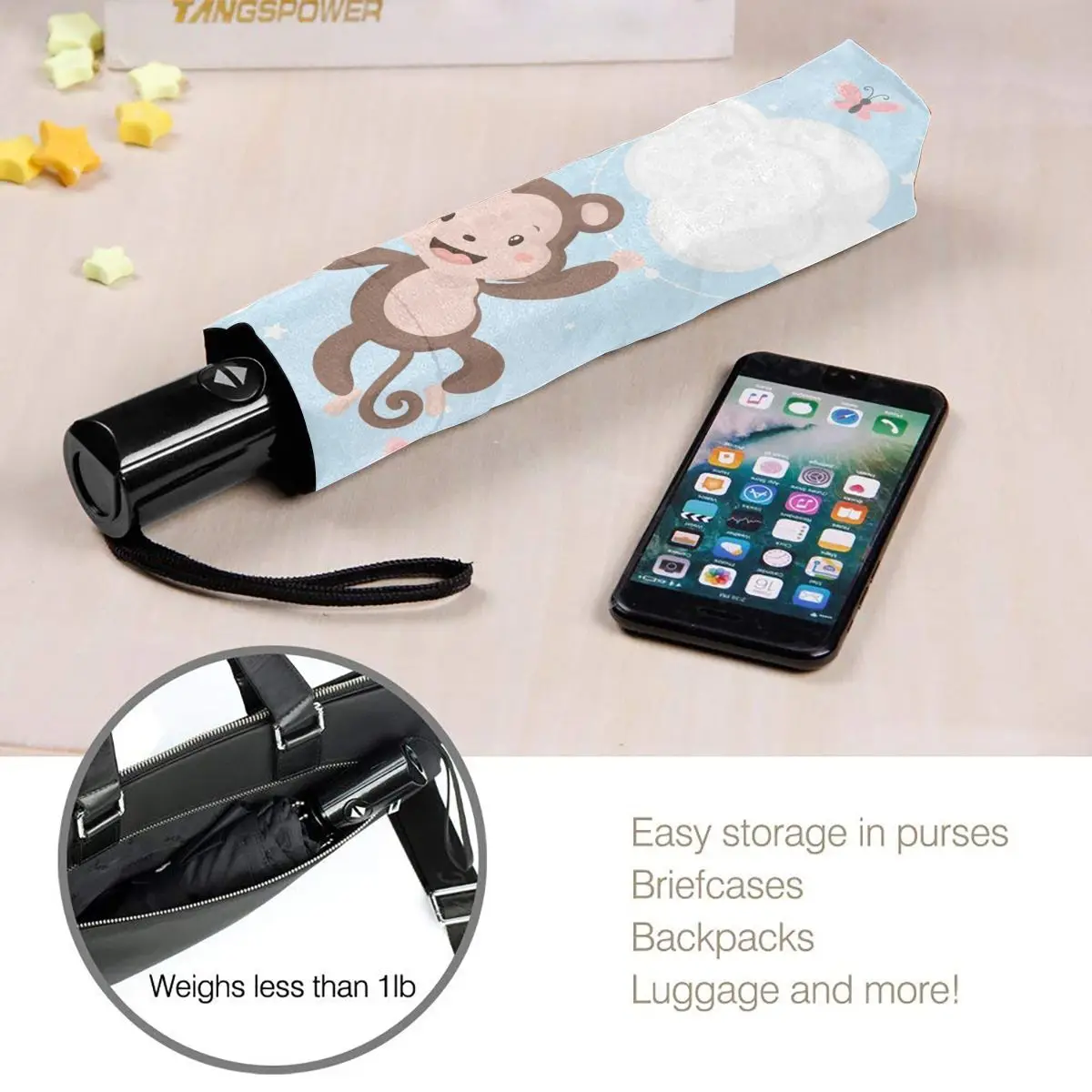 Ветроустойчивый складной автоматический зонт для женщин с милой маленькой обезьянкой на облаке, ветрозащитные зонты от дождя для мужчин, парасоль.