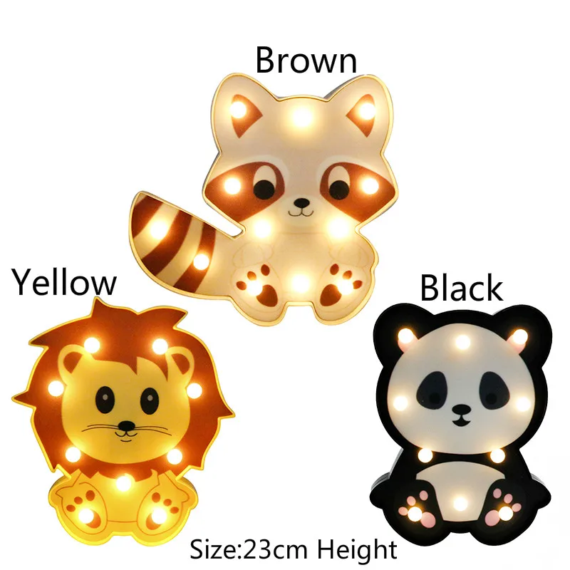 Lion Raccoon Panda СВЕТОДИОДНЫЙ Красочный светодиодный ночник для животных, единорог, лошадь, кошка, панда, Лев, енот, динозавр, фламинго, Розовый Лебедь, детская игрушка, прикроватная лампа - Испускаемый цвет: Lion Raccoon Panda