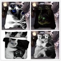 hot 3d black and white cat partner print three piece bedding set cut green eyed cat quilt cover queen cat pillow case 3pcs