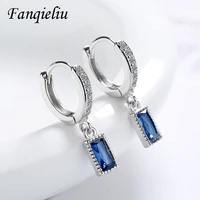 fanqieliu stamp 925 silver needle square blue crystal drop earrings for women new jewelry girl gift trendy fql20494
