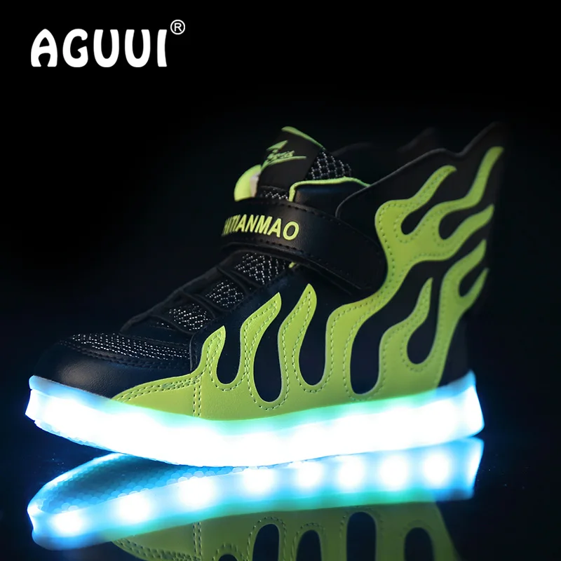 Children Led Luminous Shoes with Flame Wings Boys&ampGirls High Top Sports Shoe USB Charging Glowing Sneaker Size 25-37 | Детская одежда