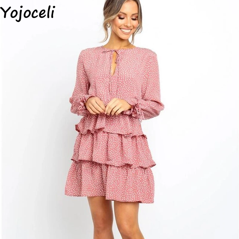 Фото Yojoceli Sexy polka dot ruffle dress women Autumn casual beach short female Cool daily cute elegant vestidos Женская одежда Yojoceli Sexy polka dot ruffle dress women Autumn casual beach short female Cool daily cute elegant vestidos Женская одежда