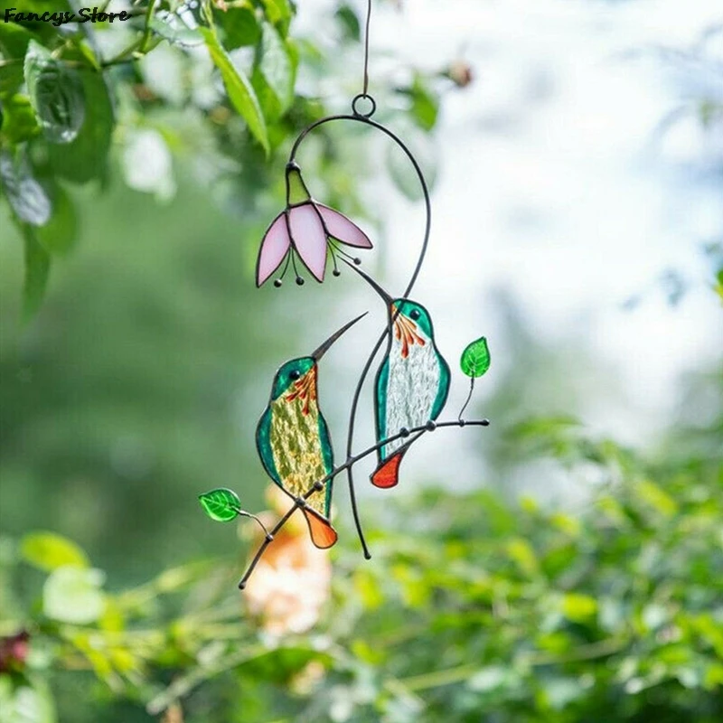 

Zinc Alloy 2 Little Birds Ornaments Tree Windows Outdoor Garden Cute And Elegant Pendant Wind Chimes Gift Hummingbird And Flower