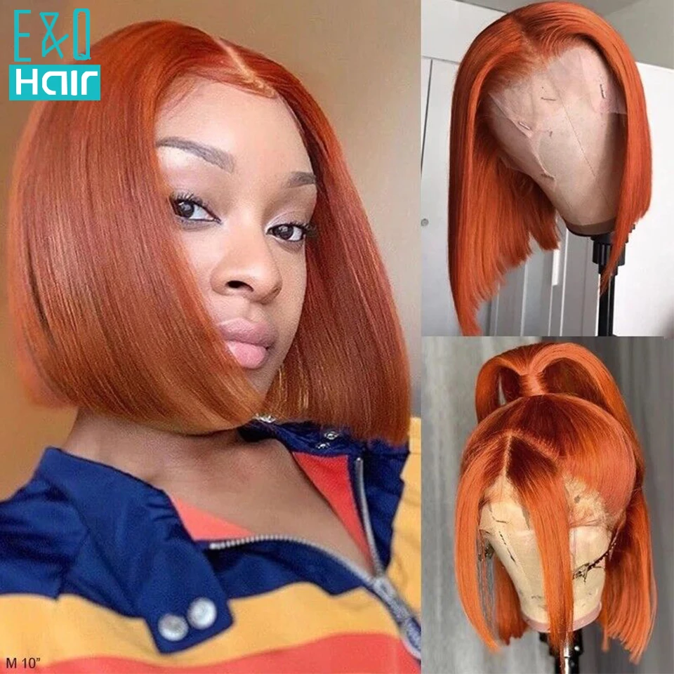Orange Colored Honey Blonde Short BOB Lace Part Human Hair Wigs For Women Pre Plucked Brazilian Remy Highlight 180% | Шиньоны и парики