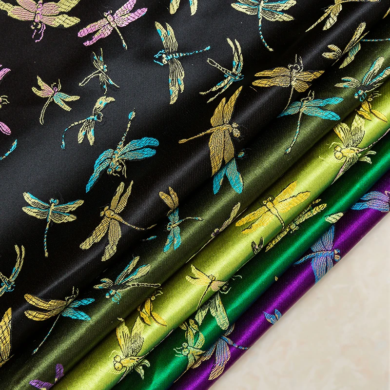 New 2021 90 High-Density Dragonfly Brocade Fabric Mahogany Sofa Cushion Cloth Antique Costume Cheongsam Cloth Satin Cloth