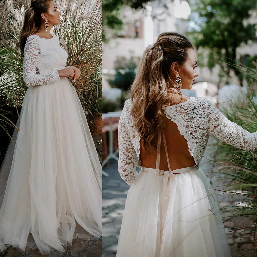 

Фатиновые Свадебные платья а-силуэта, кружевные, изготовленные на заказ, с вырезом на спине, садовое, Деревенское, с поясом, в стиле бохо, Пля...