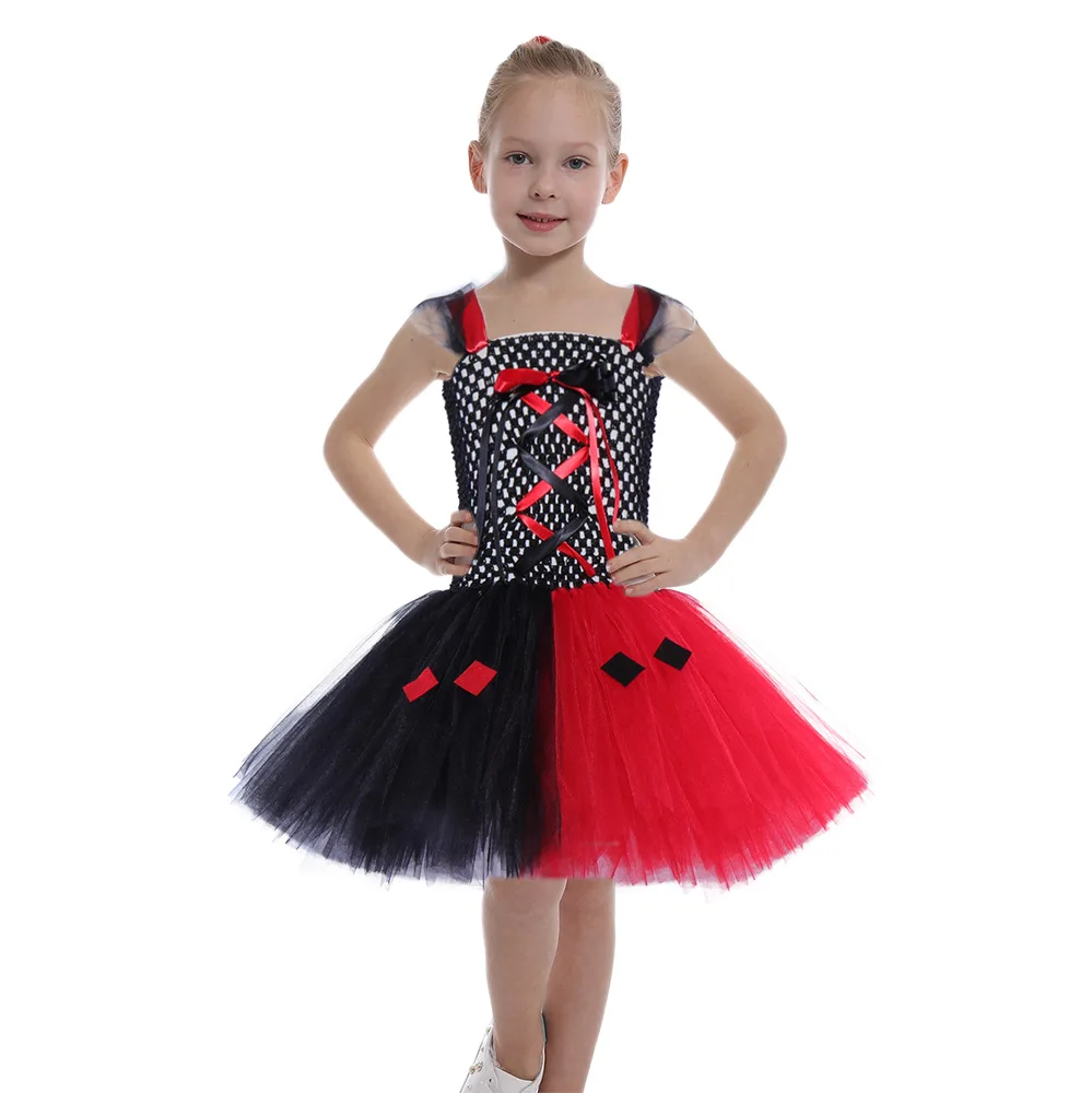 Girls Party Tutu Dress Fancy Princess Costume Summer Cosplay Harley Quinn Dresses For Girls Fairy Frock Dress With Accessories