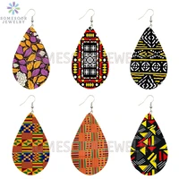 somesoor african fabric ankara printed tear drop earrings afro ethnic natural wooden dangle jewelry for women christmas gifts
