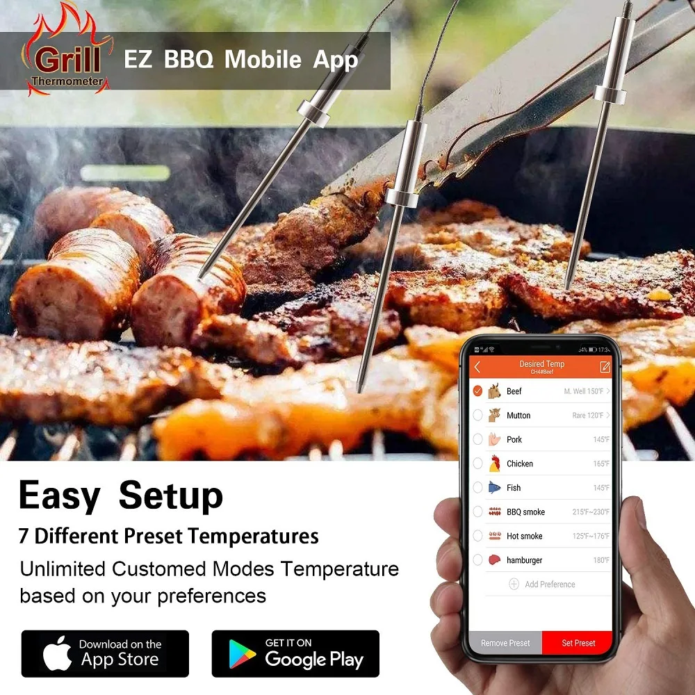 

BIEMLERFN Kitchen Food Thermometer Bluetooth Remote Digital Instant Read Meat BBQ Thermometer With Probe For Smoker Grill Oven