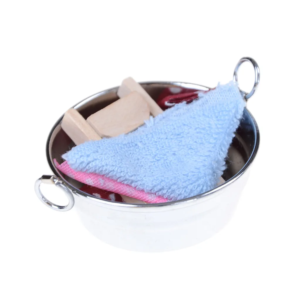 

Dollhouse Miniature Laundry Tub with Wooden Washboard Towel Set
