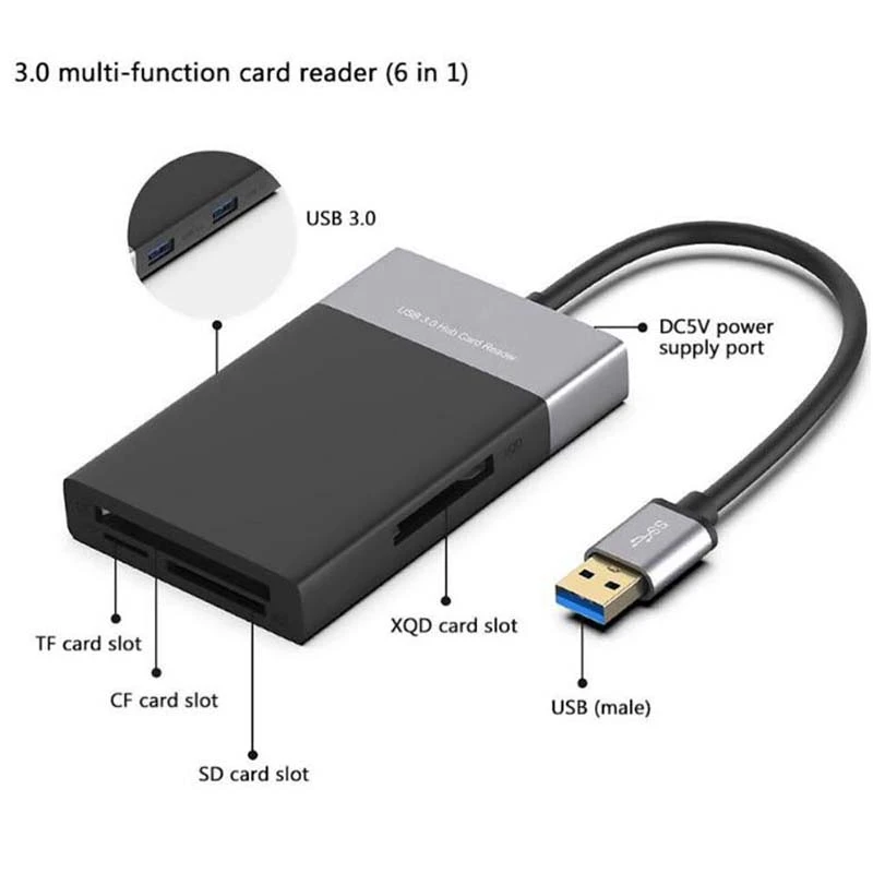 6 в 1 usb-хаб адаптер SD кард-ридер USB 3 0 для XQD/CF/SD/TF Многофункциональный