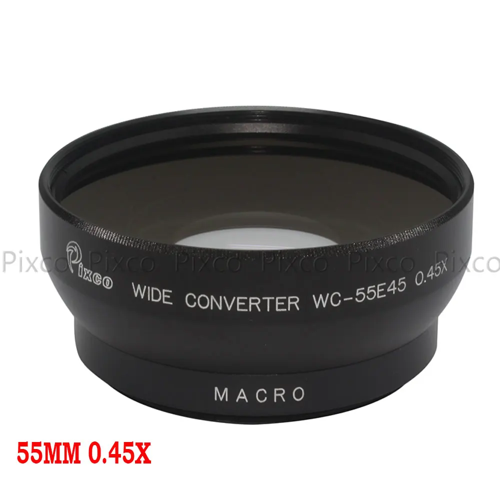 

55 мм 0.45X Широкоугольный объектив с макро для Canon Nikon Pentax Sony Panasonic (черный)