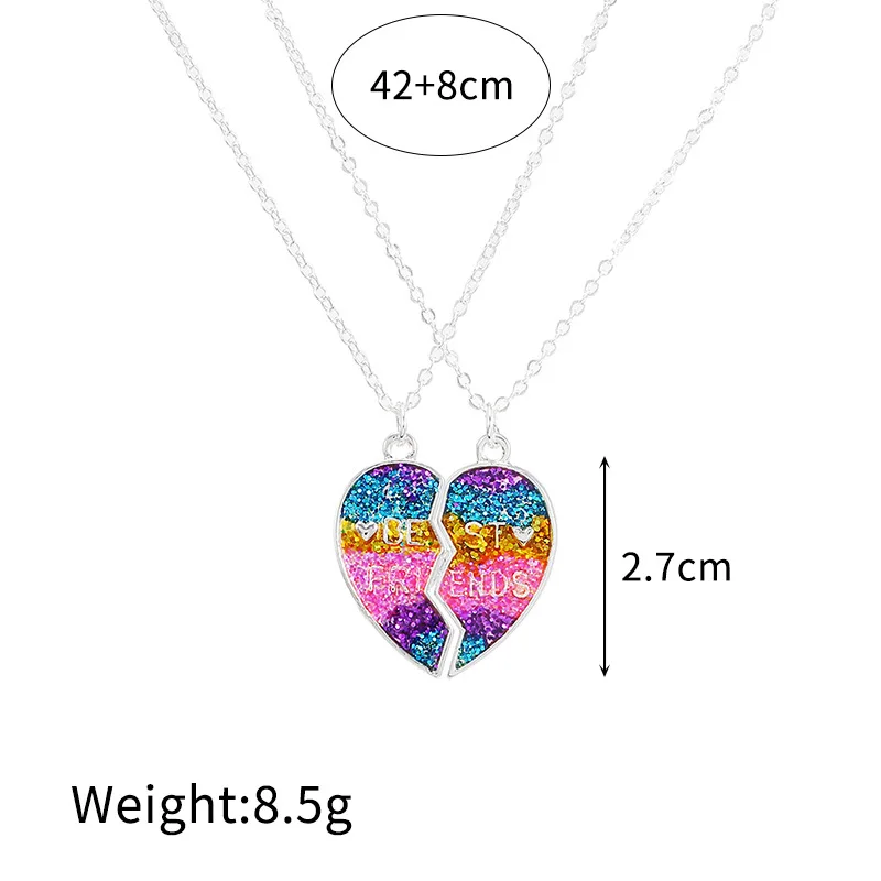 

New 2021 2 Piece Set Gradient Color Heart-shaped Stitching Pendant Chain Exquisite and Lovely BFF Friendship Necklace for Friend