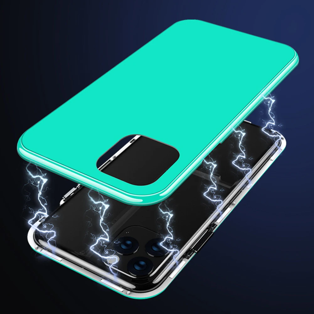 Магнитный адсорбционный стеклянный чехол для телефона iPhone 11 Pro Max candy color полное