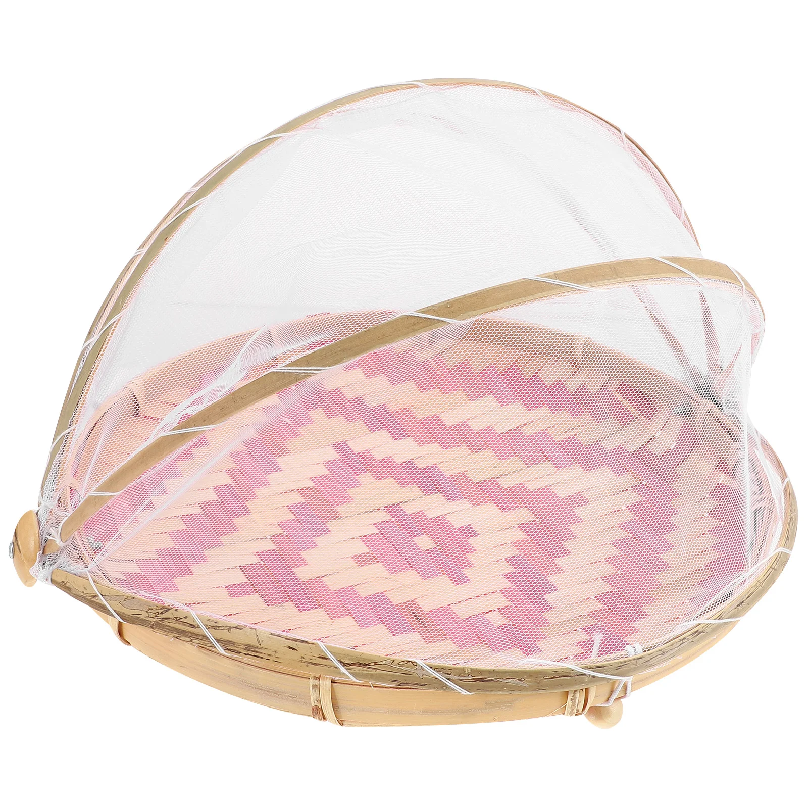 

1Pc Bamboo Serving Tray with Mesh Cover Round Storage Container for Indoor Use