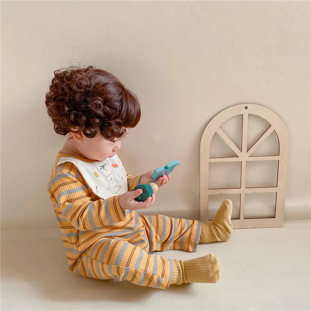 

Spring Autumn Korean Striped Baby Romper Boys Girls Long Sleeve Print Jumpsuit