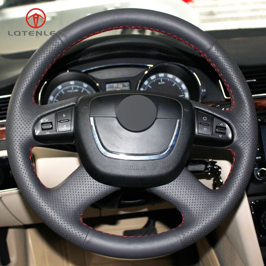 Черный чехол на руль LQTENLEO из искусственной кожи для Skoda Octavia Yeti Superb 2008-2013 Citigo Roomster
