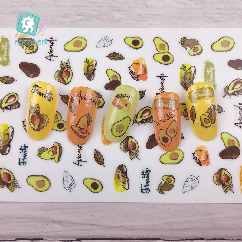 Самоклеящиеся наклейки для ногтей 1 лист зеленый авокадо маленький свежий цветок