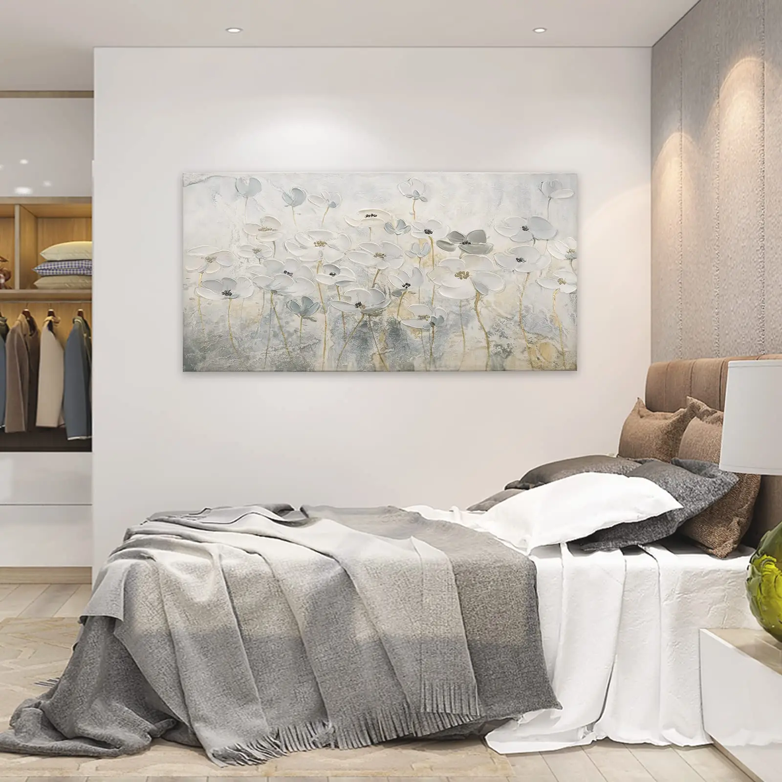 

Blossom White Flower Painting Wall Art Textured 3D Hand-Painted Oil Painting on Canvas Bedroom Living Room Home Decor No Framed