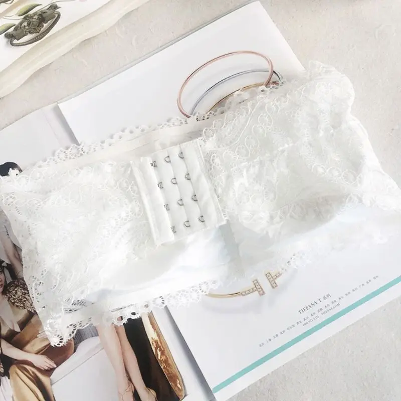 

Womens Floral Lace Seamless Bandeau Wire Free 4-Hook Bralette Strapless Tube Top X3UE