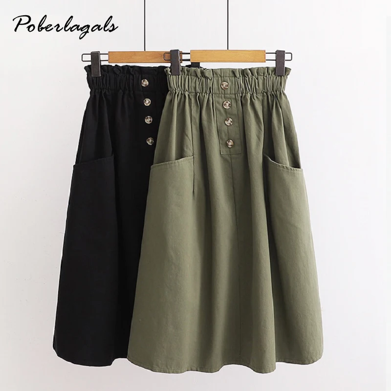 Женская винтажная юбка на пуговицах длинная с карманами и высокой талией в